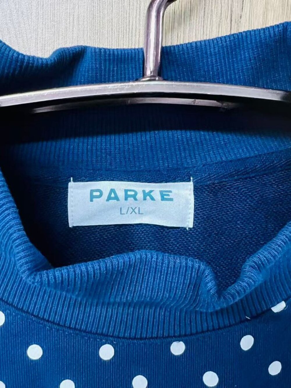 PARKE Blue Polka Dot Mock Neck Sweatshirt - Picture 3 of 6